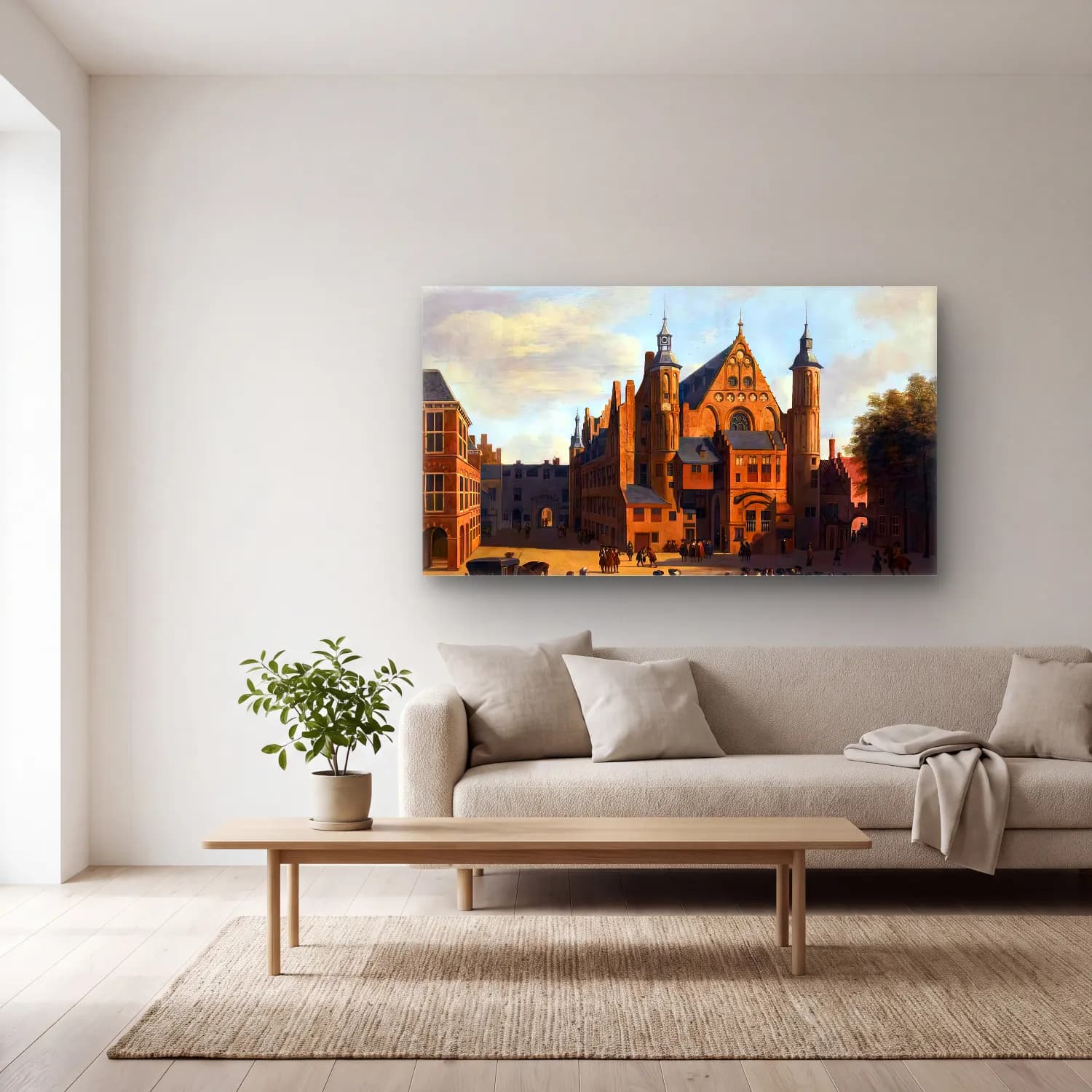 Gerrit Adriaensz. Berckheyde – View of the Binnenhof in The Hague with the Ridderzaal cam tablo — açık renk salonda