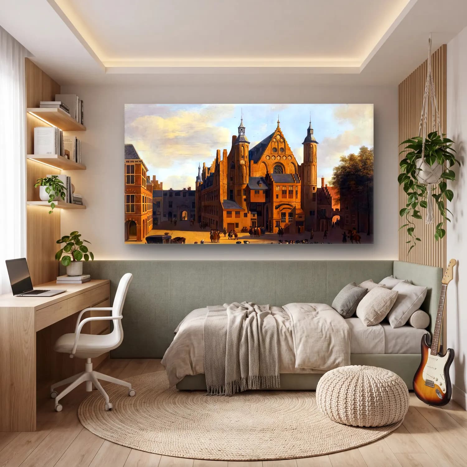 Gerrit Adriaensz. Berckheyde – View of the Binnenhof in The Hague with the Ridderzaal cam tablo — genç odasında