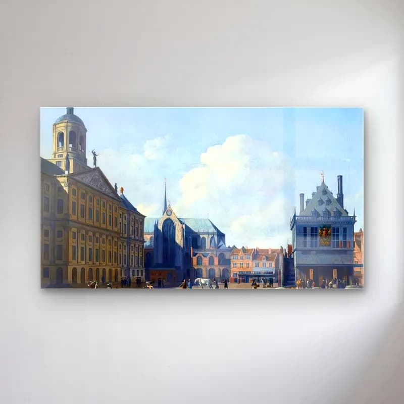 Gerrit Adriaensz. Berckheyde – View of the Dam Square, Amsterdam cam tablo — Gerrit Adriaensz. Berckheyde – View of the Dam Square, Amsterdam — yağlı boya katedral