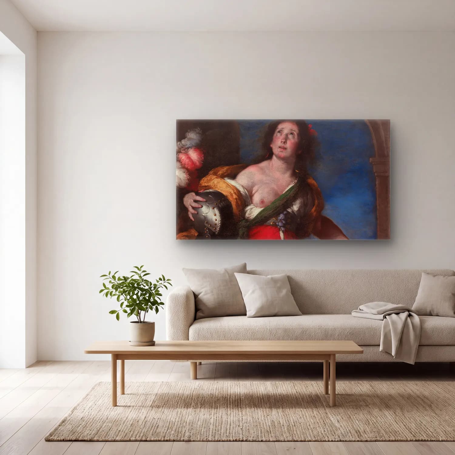 Bernardo Strozzi – Allegorical Figure cam tablo — açık renk salonda