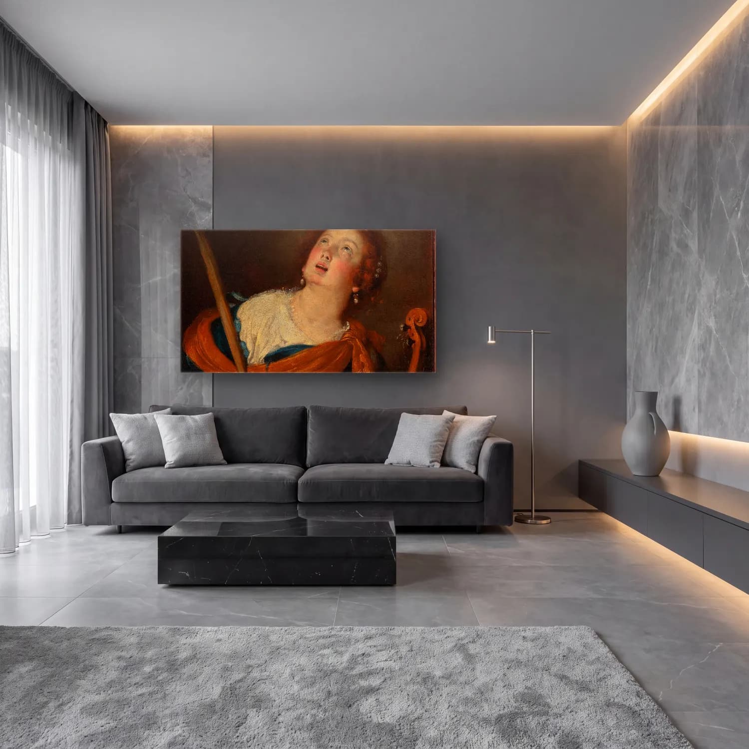 Bernardo Strozzi – Saint Cecilia cam tablo — lüks salon duvarında