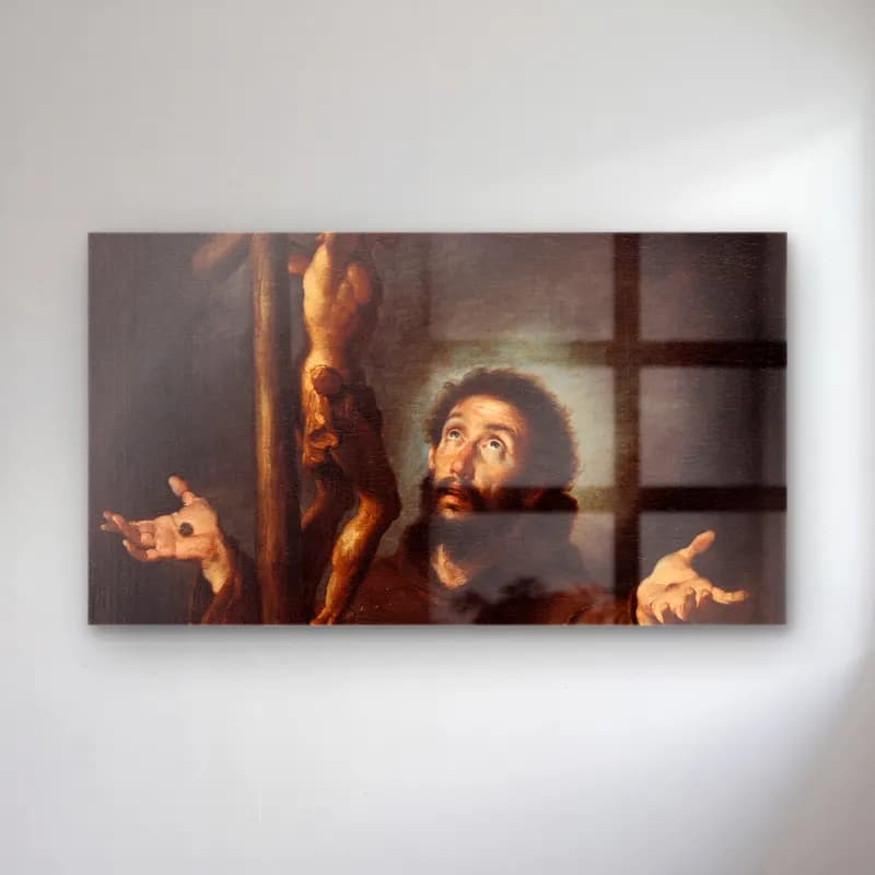 Bernardo Strozzi – St Francis Of Assisi Adoring The Crucifix (circa 1615) cam tablo — Bernardo Strozzi – St Francis Of Assisi Adoring The Crucifix (circa 1615) — yağlı boya dini sahne