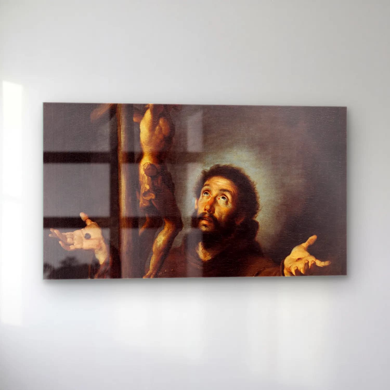 Bernardo Strozzi – St Francis Of Assisi Adoring The Crucifix (circa 1615) cam tablo — sol açıdan görünüm