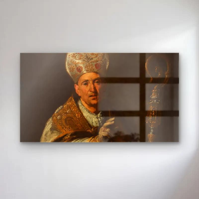 Bernardo Strozzi – St. Gerardo Sagredo, Bishop of Csanád cam tablo — Bernardo Strozzi – St. Gerardo Sagredo, Bishop of Csanád — yağlı boya erkek portresi