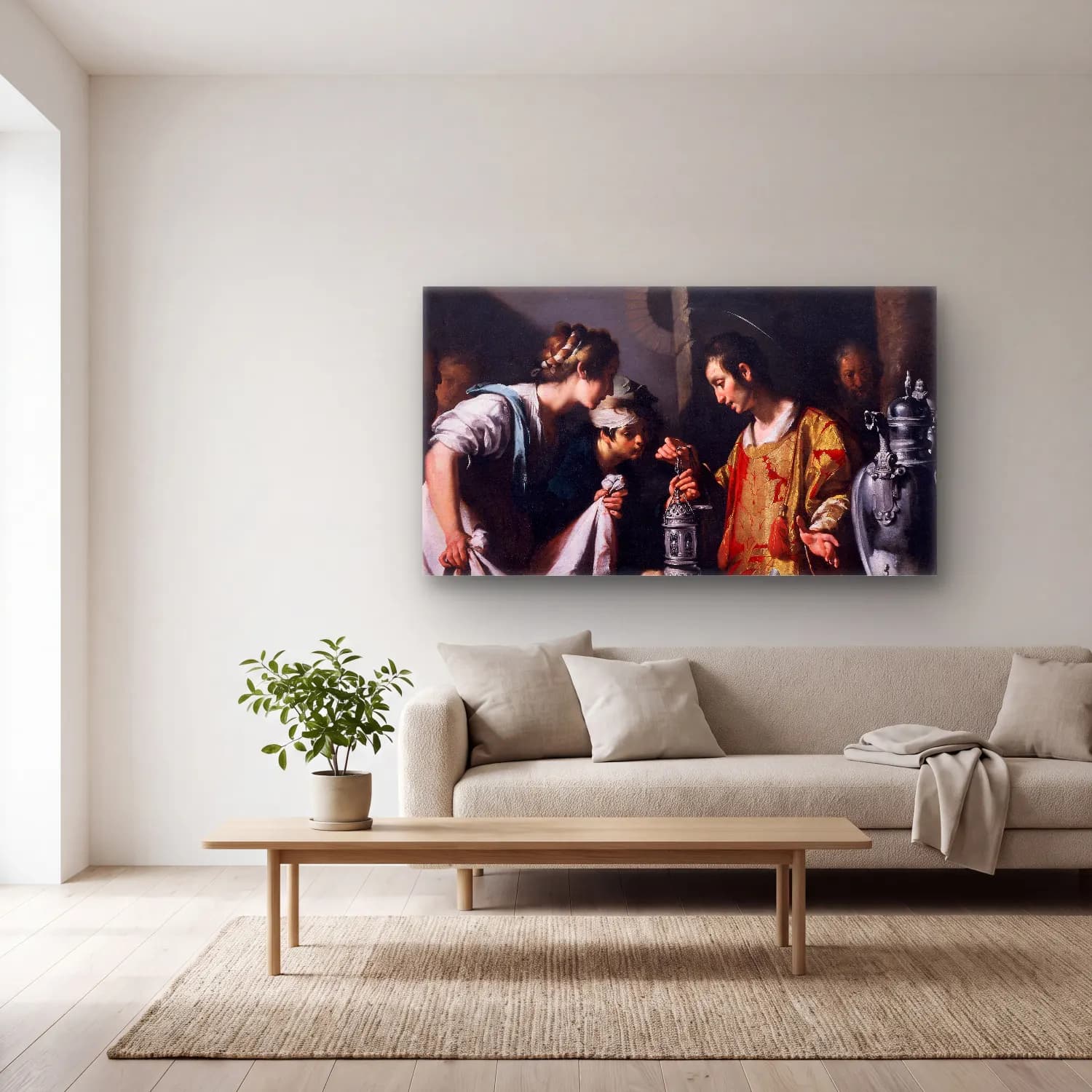 Bernardo Strozzi – St. Lawrence Distributing the Riches of the Church cam tablo — açık renk salonda