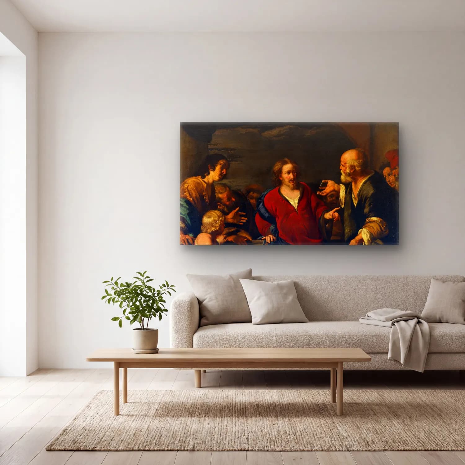 Bernardo Strozzi – The Tribute Money cam tablo — açık renk salonda