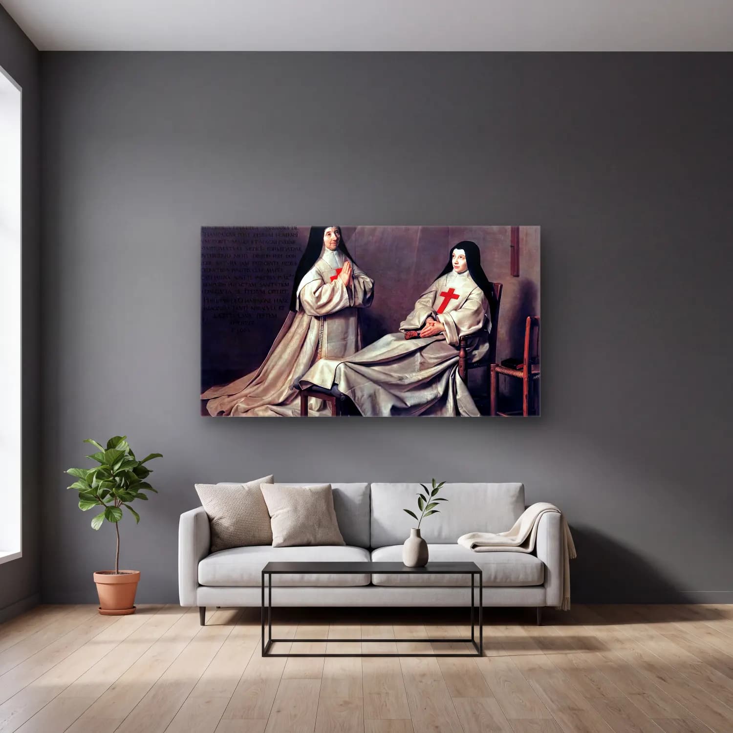 Philippe de Champaigne – Ex Voto cam tablo — gri duvarlı salonda