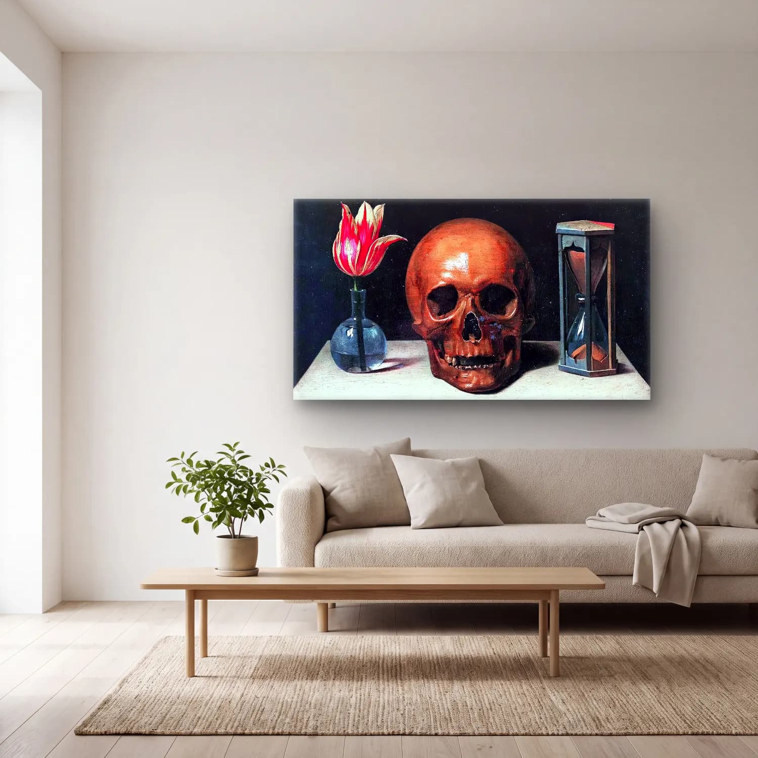 Philippe de Champaigne – Still-Life with a Skull cam tablo — açık renk salonda
