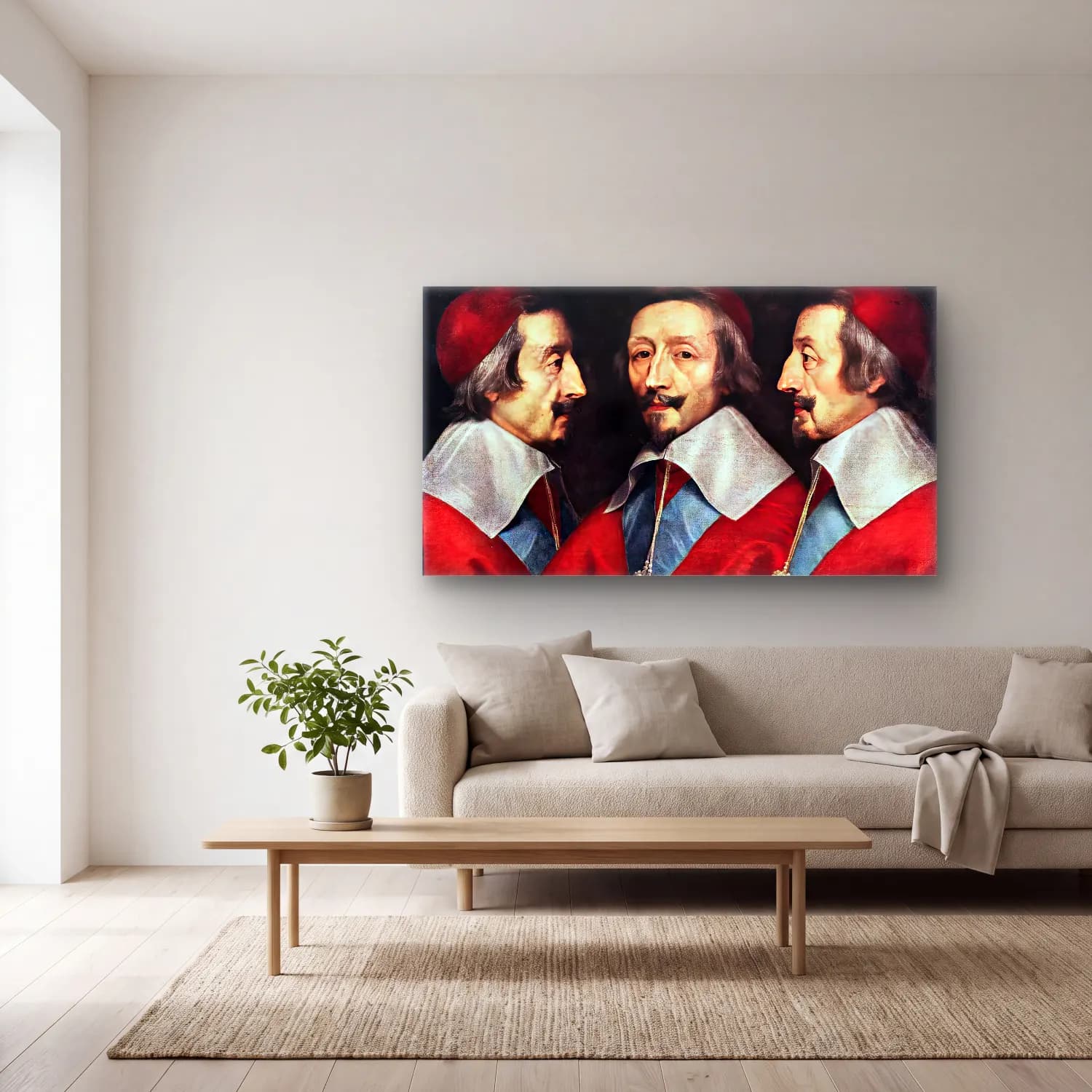 Philippe de Champaigne – Triple Portrait of Richelieu cam tablo — açık renk salonda