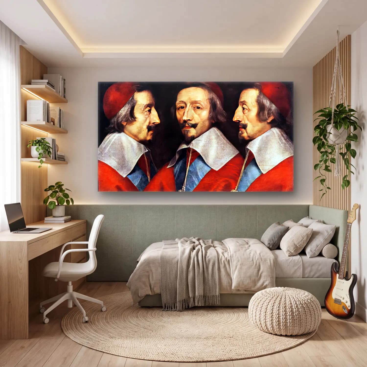 Philippe de Champaigne – Triple Portrait of Richelieu cam tablo — genç odasında