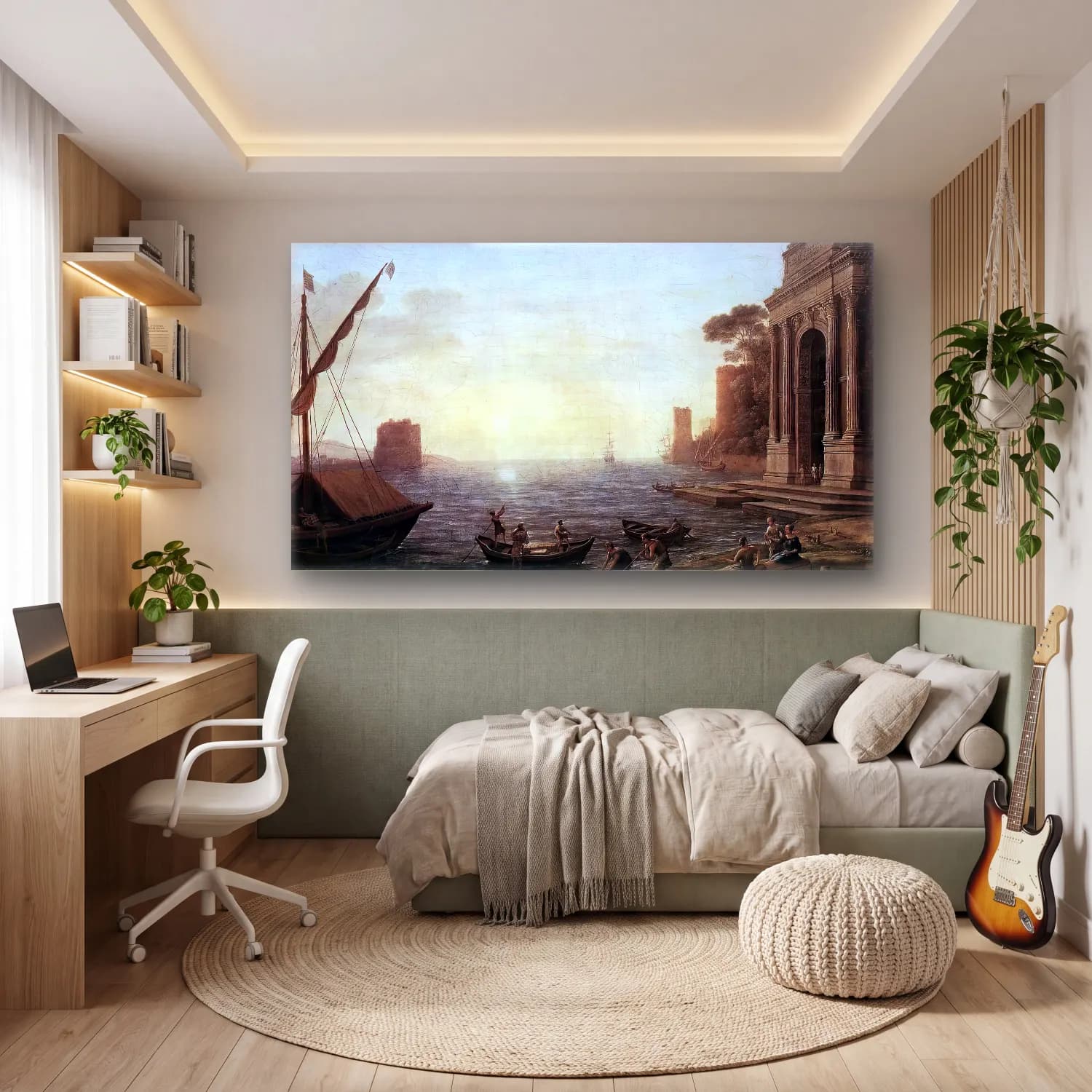 Claude Lorrain – A Seaport at Sunrise cam tablo — genç odasında