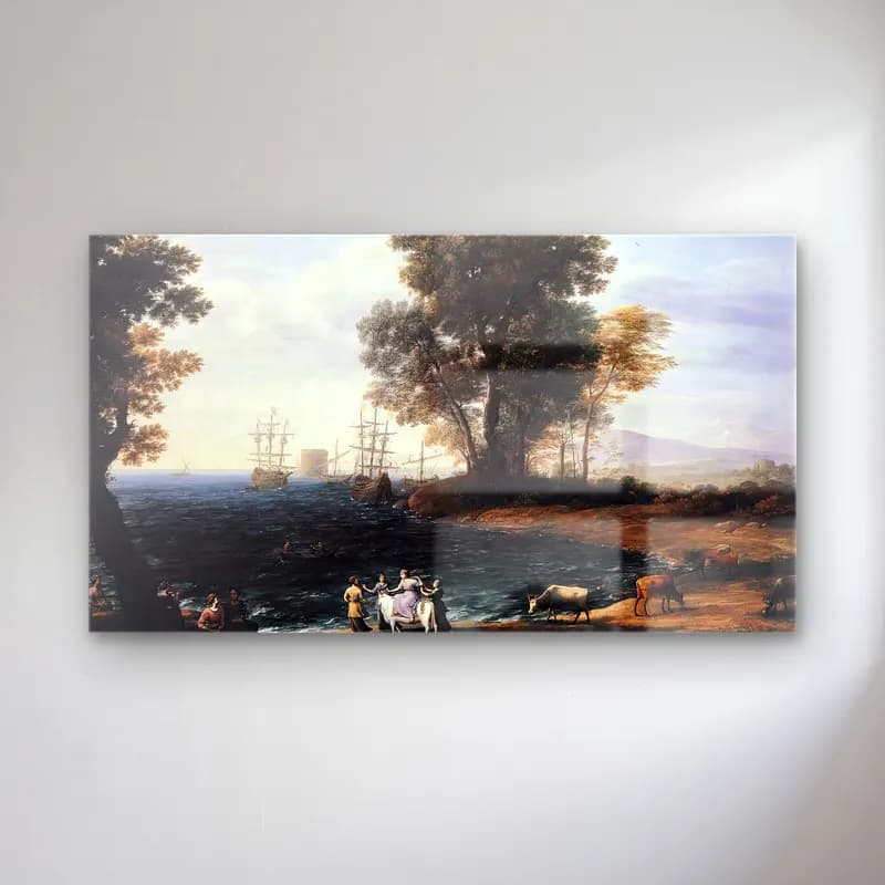 Claude Lorrain – Coast Scene with the Rape of Europa cam tablo — Claude Lorrain – Coast Scene with the Rape of Europa — yağlı boya liman ve tekneler