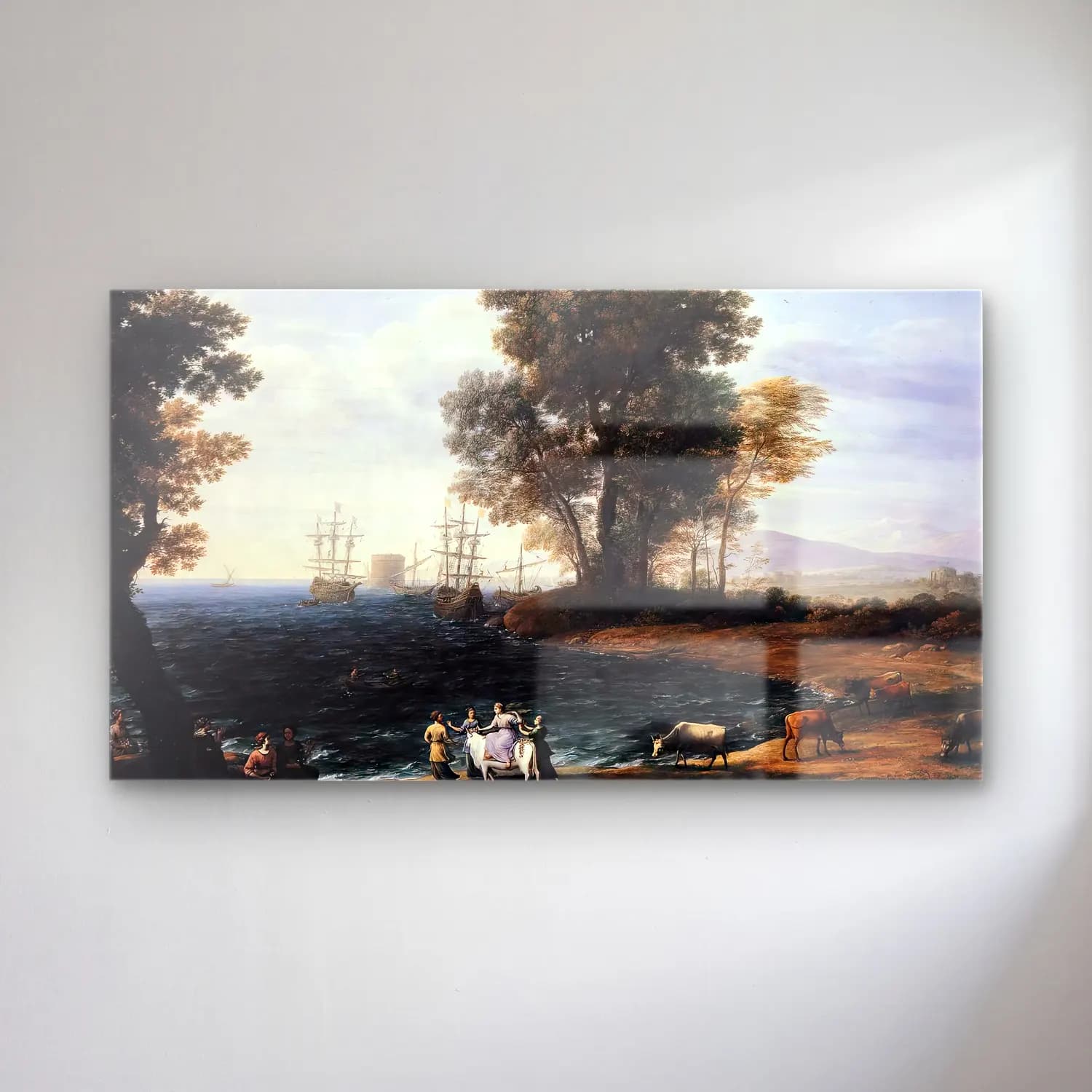Claude Lorrain – Coast Scene with the Rape of Europa cam tablo — Claude Lorrain – Coast Scene with the Rape of Europa — yağlı boya liman ve tekneler
