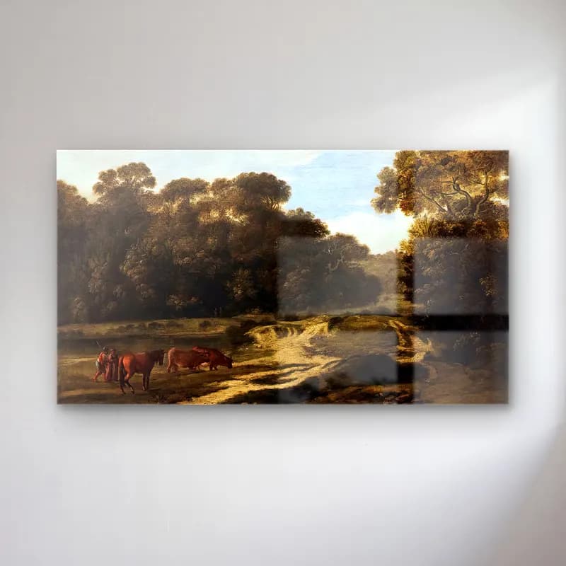 Claude Lorrain – Forest Path with Herdsmen and Herd cam tablo — Claude Lorrain – Forest Path with Herdsmen and Herd — yağlı boya kırda nehir