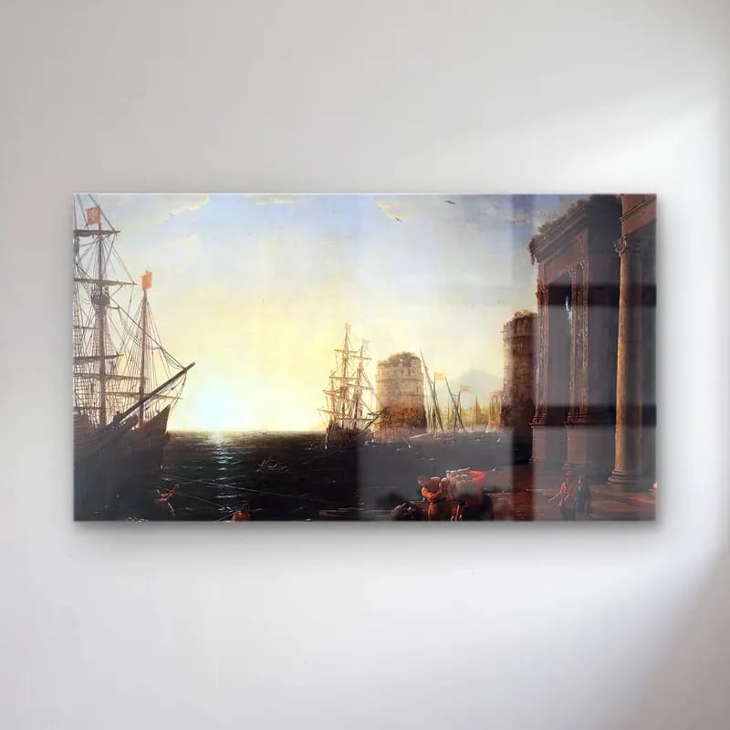 Claude Lorrain – Harbour Scene at Sunset cam tablo — Claude Lorrain – Harbour Scene at Sunset — yağlı boya liman ve tekneler