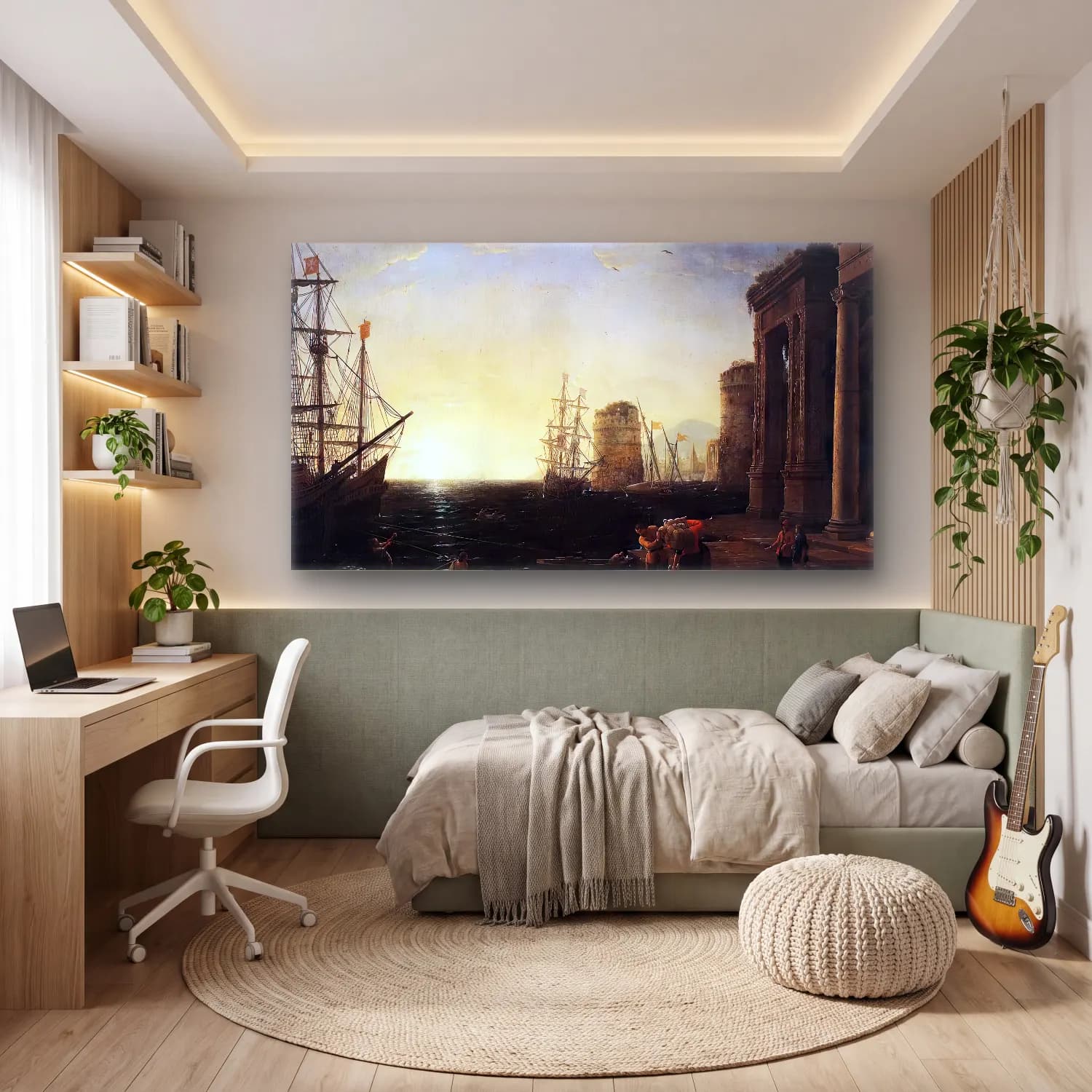 Claude Lorrain – Harbour Scene at Sunset cam tablo — genç odasında