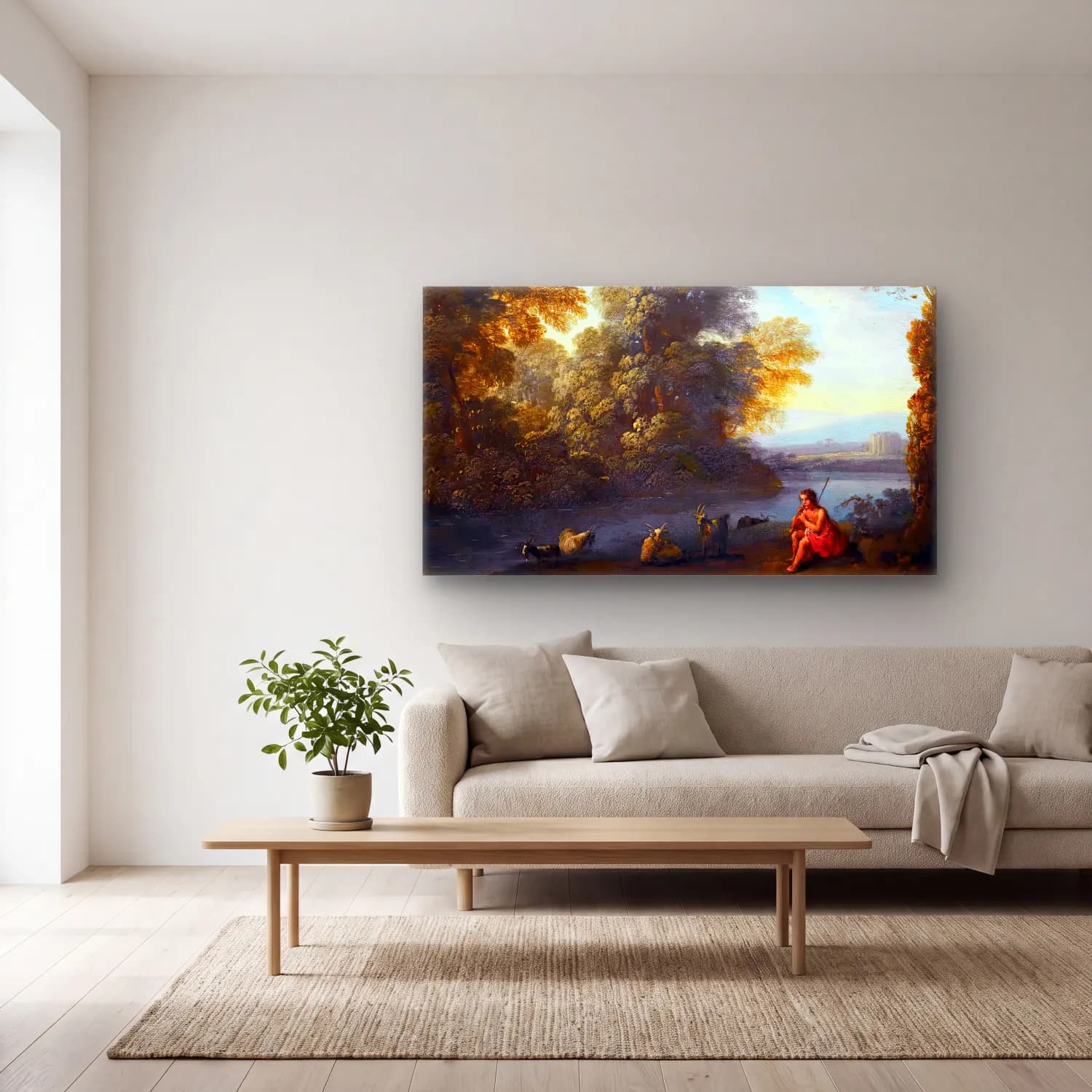 Claude Lorrain – Italianate Landscape cam tablo — açık renk salonda