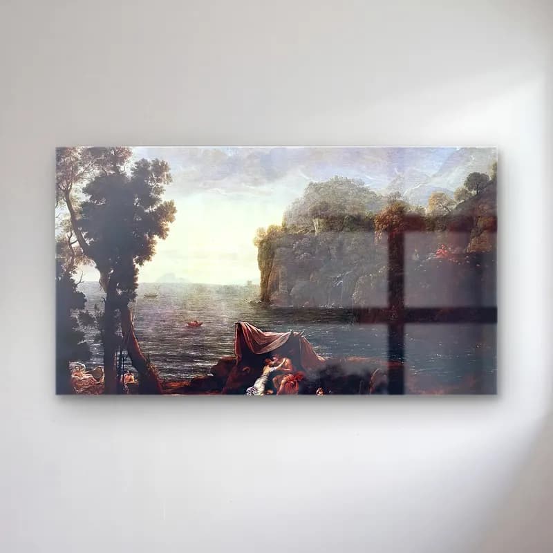 Claude Lorrain – Landscape with Acis and Galatea cam tablo — Claude Lorrain – Landscape with Acis and Galatea — yağlı boya mitolojik sahne