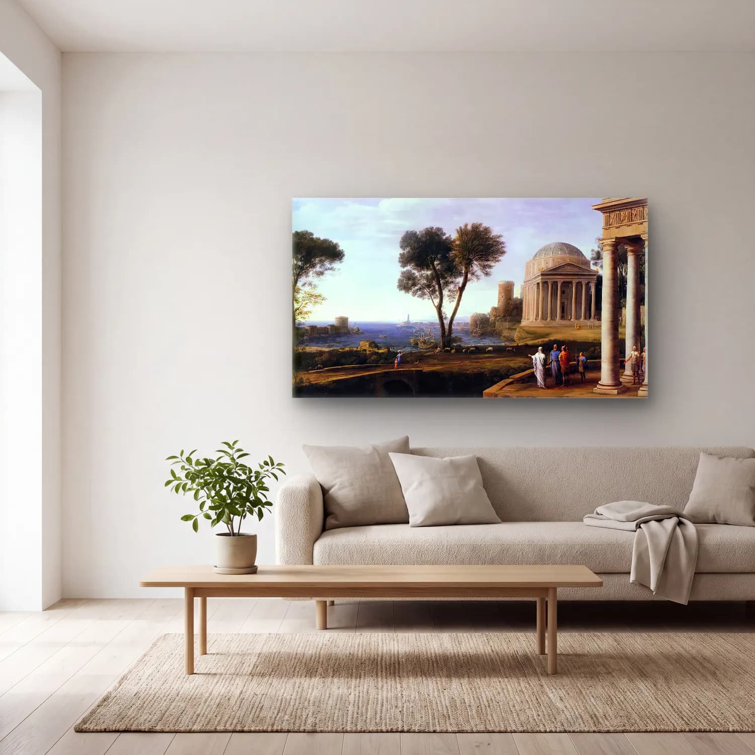 Claude Lorrain – Landscape with Aeneas at Delos cam tablo — açık renk salonda