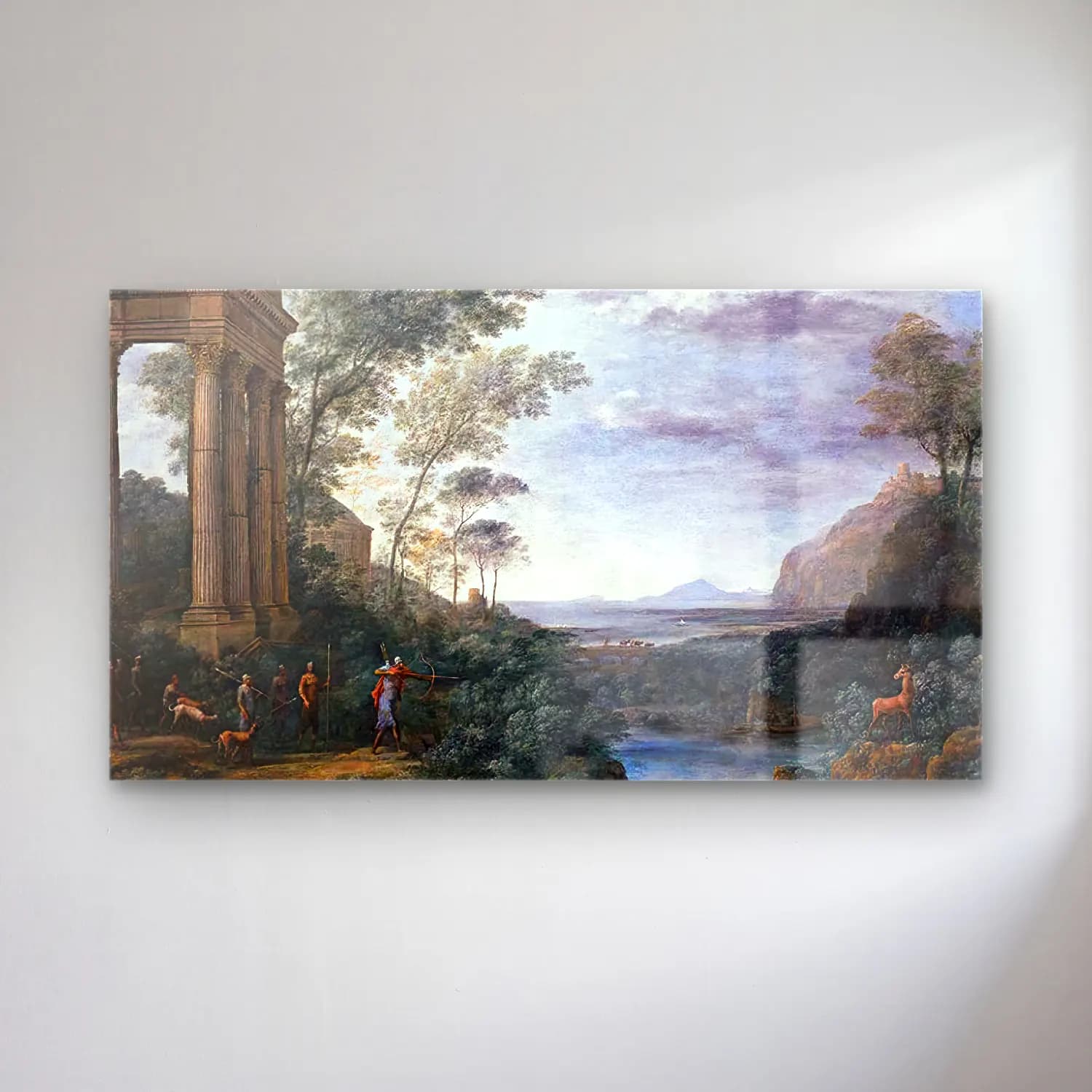 Claude Lorrain – Landscape with Ascanius Shooting the Stag of Sylvia cam tablo — Claude Lorrain – Landscape with Ascanius Shooting the Stag of Sylvia — yağlı boya mitolojik sahne