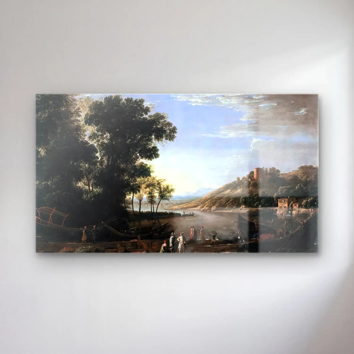Claude Lorrain – Landscape with Merchants cam tablo — Claude Lorrain – Landscape with Merchants — yağlı boya kırda nehir
