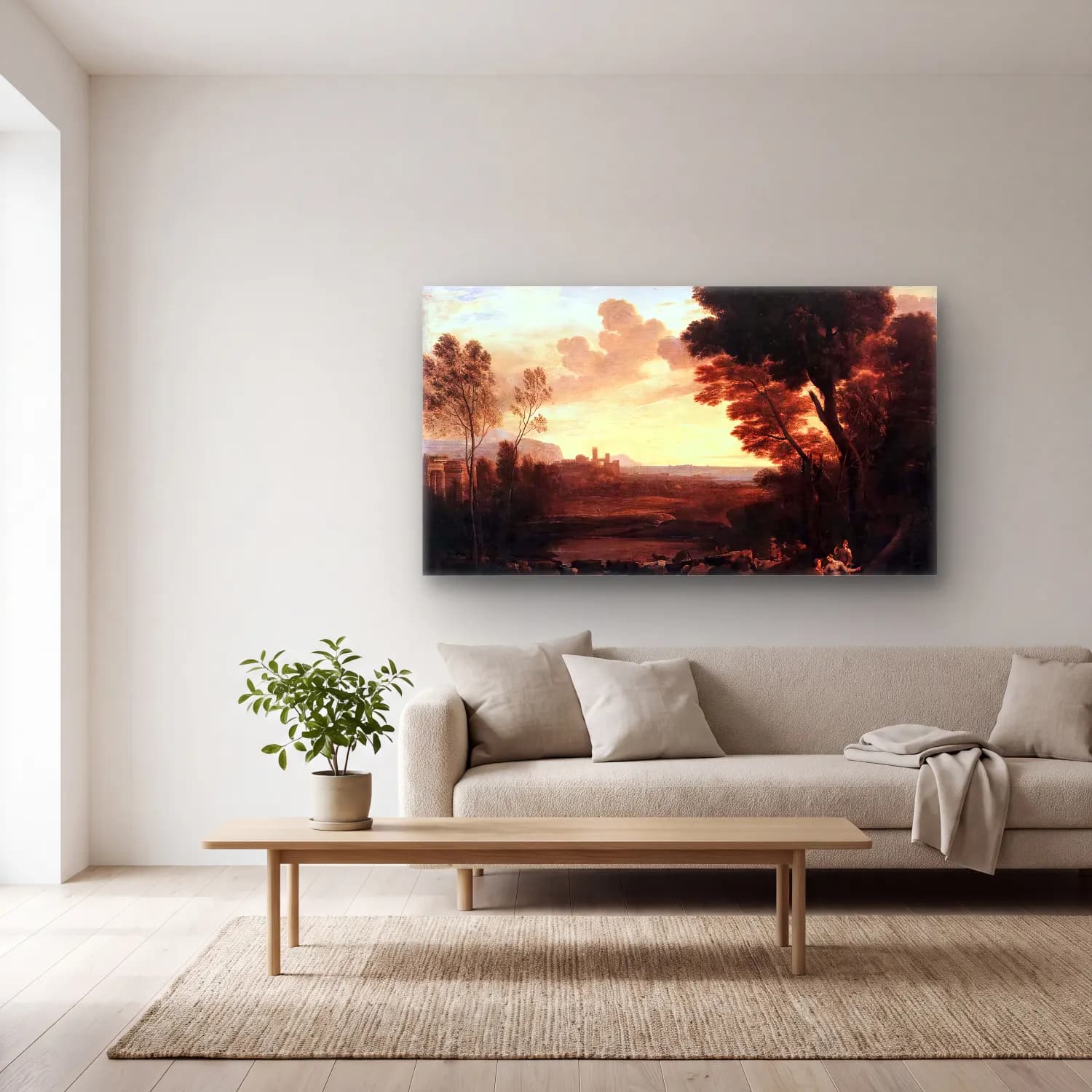 Claude Lorrain – Landscape with Paris and Oenone cam tablo — açık renk salonda