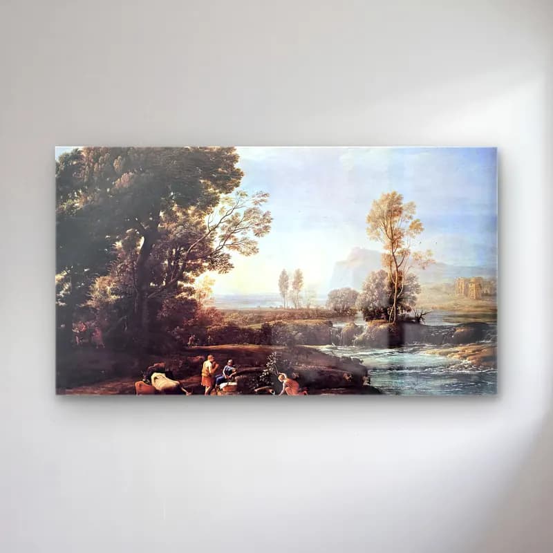 Claude Lorrain – Landscape with Rest in Flight to Egypt cam tablo — Claude Lorrain – Landscape with Rest in Flight to Egypt — yağlı boya kırda nehir