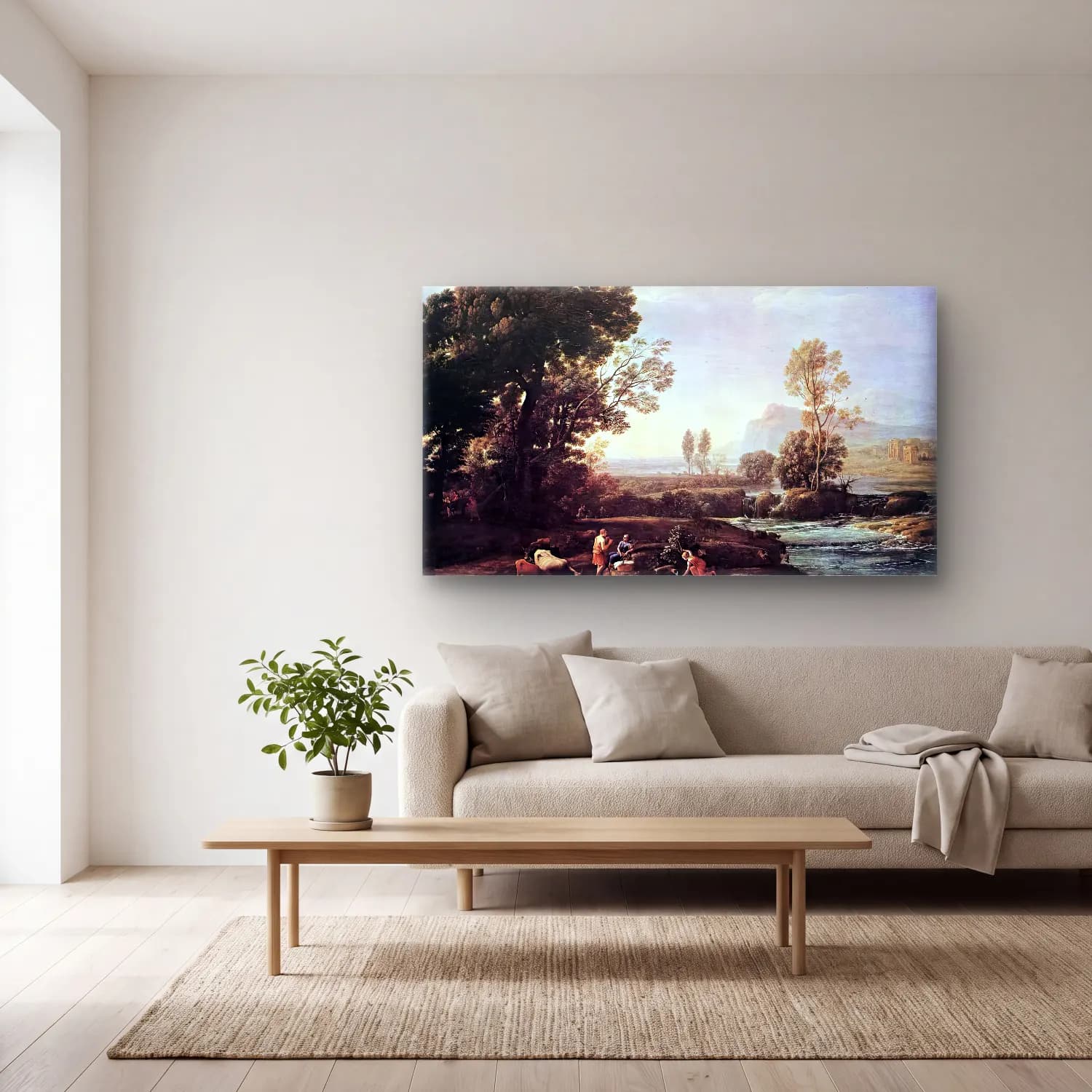 Claude Lorrain – Landscape with Rest in Flight to Egypt cam tablo — açık renk salonda
