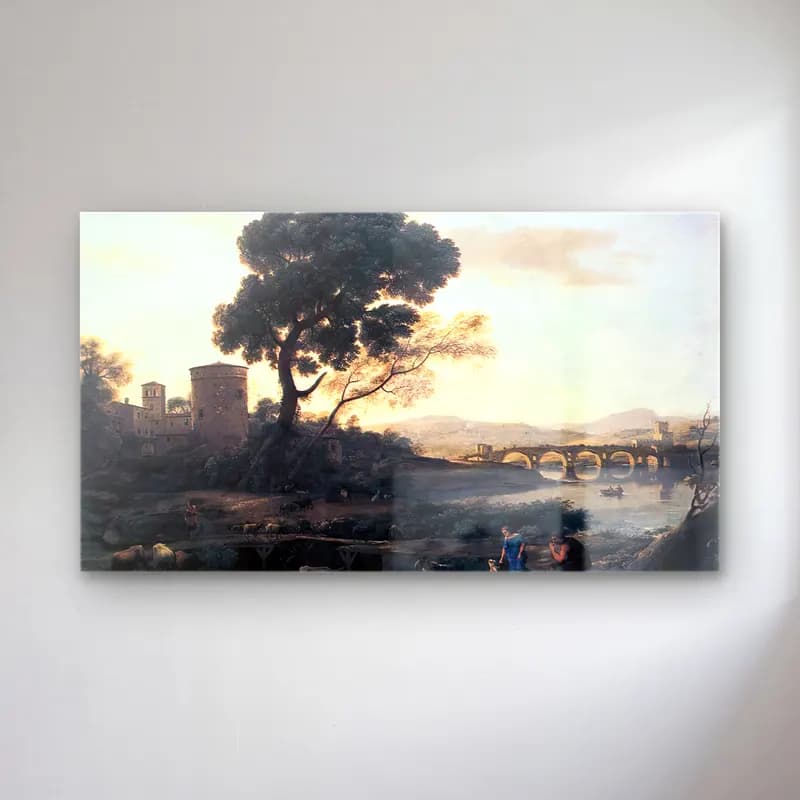 Claude Lorrain – Landscape with Shepherds - The Pont Molle cam tablo — Claude Lorrain – Landscape with Shepherds - The Pont Molle — yağlı boya antik kalıntılar