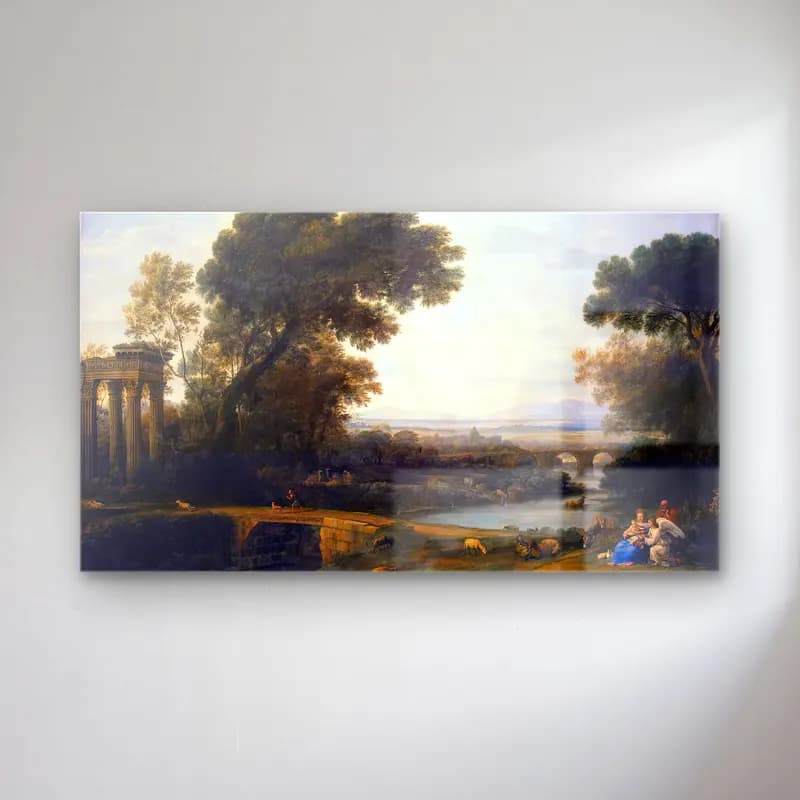 Claude Lorrain – Landscape with the Rest on the Flight into Egypt cam tablo — Claude Lorrain – Landscape with the Rest on the Flight into Egypt — yağlı boya kırda nehir