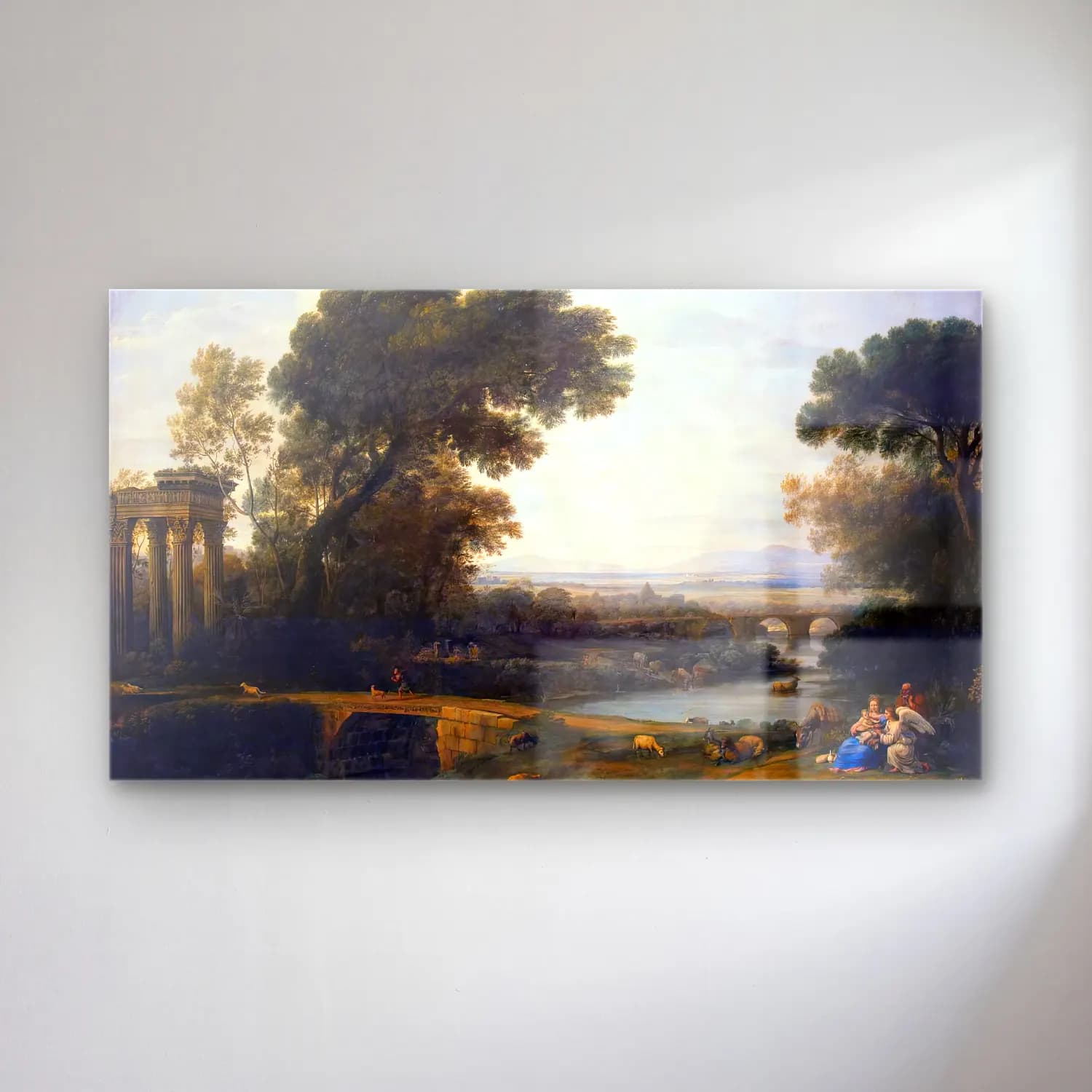 Claude Lorrain – Landscape with the Rest on the Flight into Egypt cam tablo — Claude Lorrain – Landscape with the Rest on the Flight into Egypt — yağlı boya kırda nehir