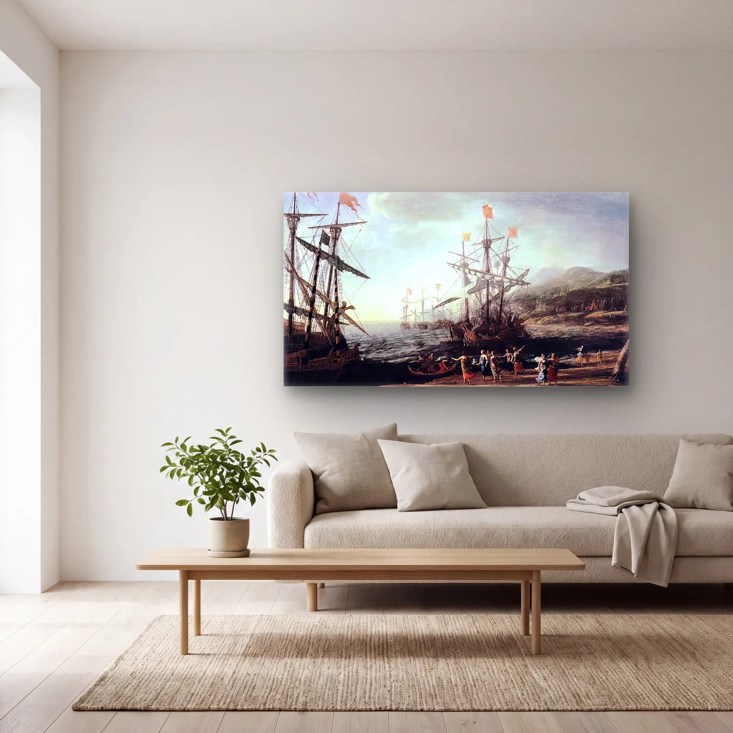 Claude Lorrain – Marine with the Trojans Burning their Boats cam tablo — açık renk salonda