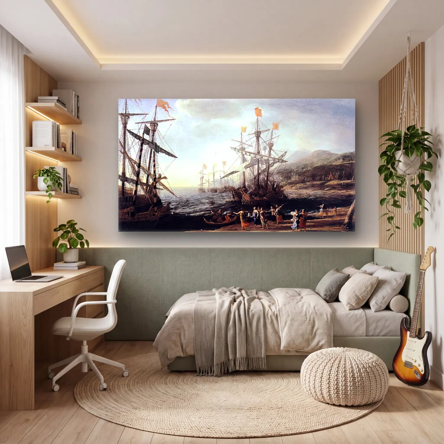 Claude Lorrain – Marine with the Trojans Burning their Boats cam tablo — genç odasında