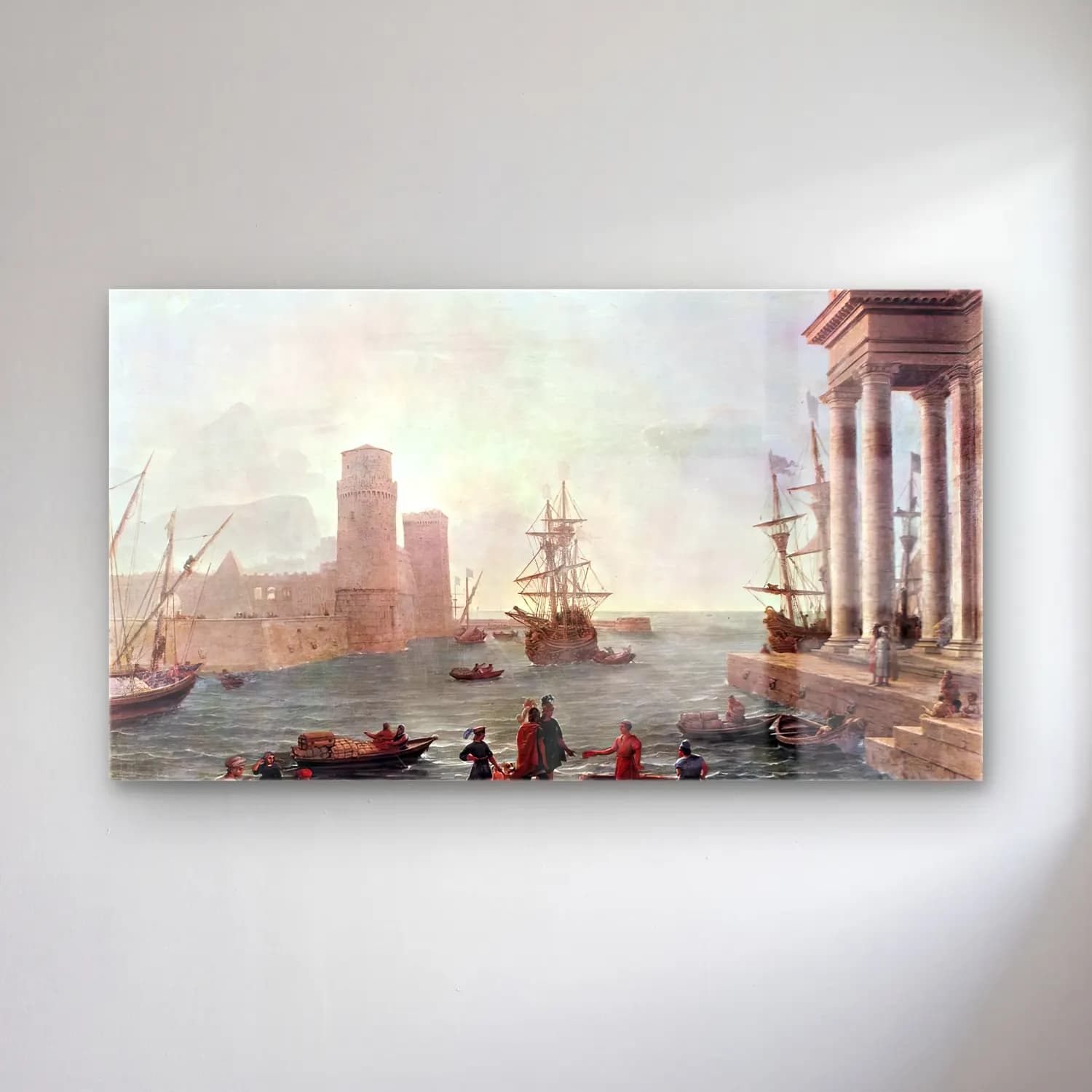 Claude Lorrain – Port Scene with the Departure of Ulysses from the Land of… cam tablo — Claude Lorrain – Port Scene with the Departure of Ulysses from the Land of… — yağlı boya liman ve tekneler