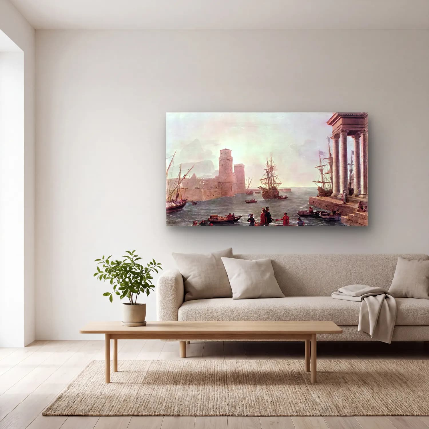 Claude Lorrain – Port Scene with the Departure of Ulysses from the Land of… cam tablo — açık renk salonda