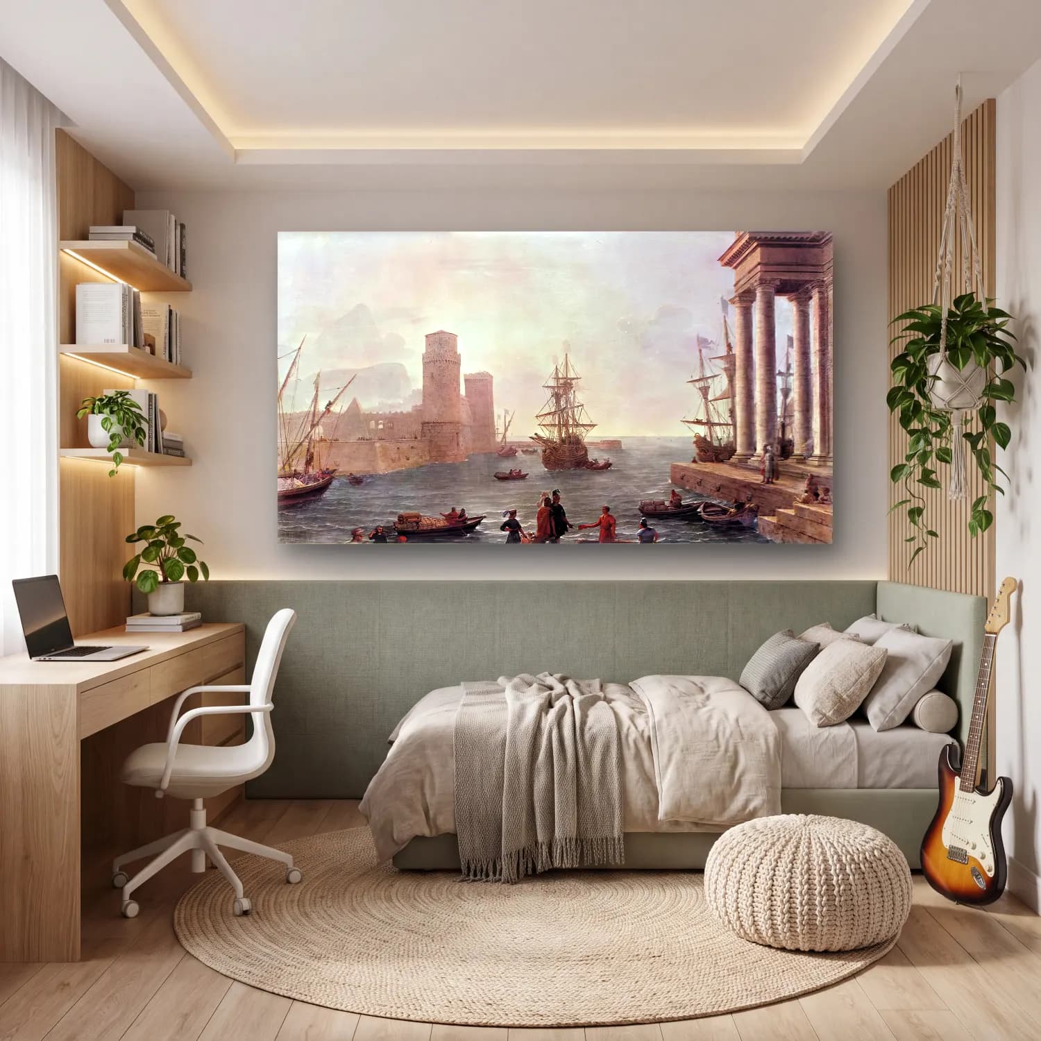 Claude Lorrain – Port Scene with the Departure of Ulysses from the Land of… cam tablo — genç odasında