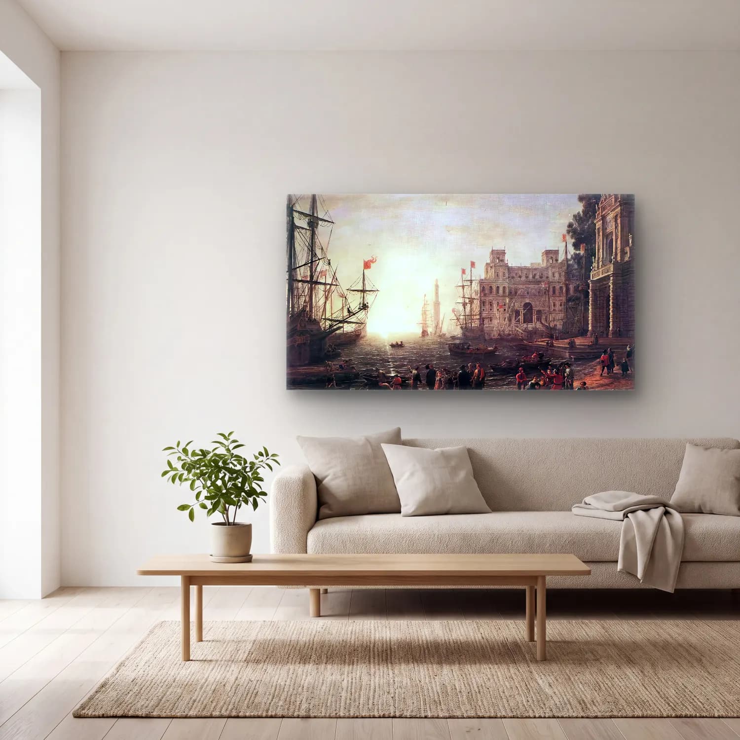 Claude Lorrain – Port Scene with the Villa Medici cam tablo — açık renk salonda