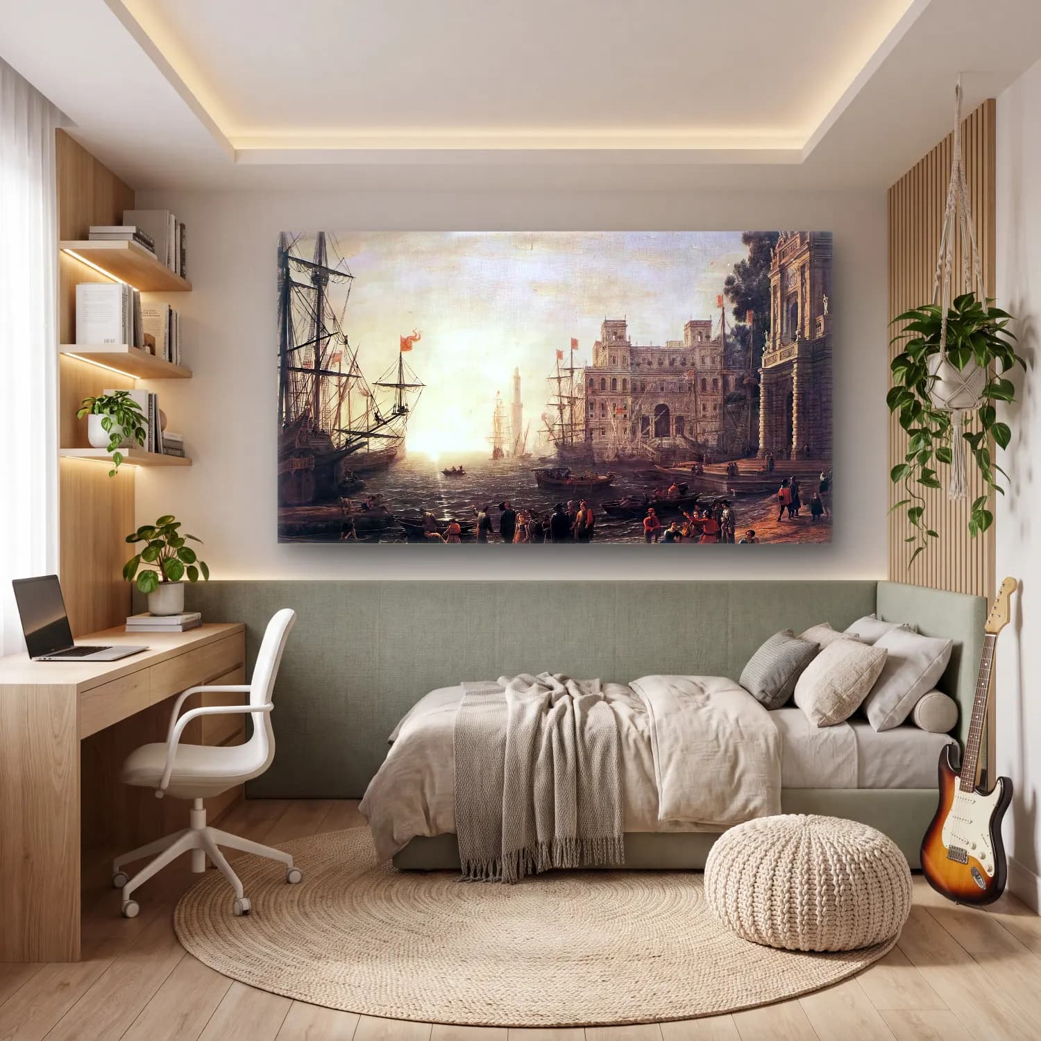 Claude Lorrain – Port Scene with the Villa Medici cam tablo — genç odasında