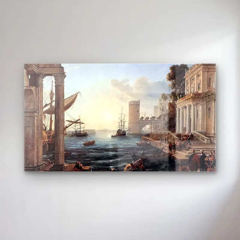 Claude Lorrain – Seaport with the Embarkation of the Queen of Sheba cam tablo — Claude Lorrain – Seaport with the Embarkation of the Queen of Sheba — vintage liman ve tekneler