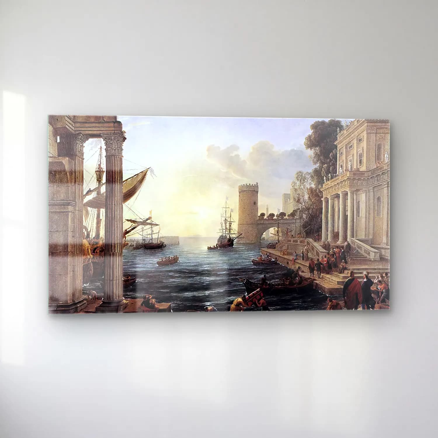 Claude Lorrain – Seaport with the Embarkation of the Queen of Sheba cam tablo — sol açıdan görünüm