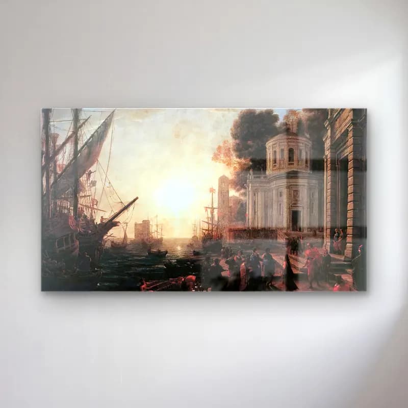 Claude Lorrain – The Disembarkation of Cleopatra at Tarsus cam tablo — Claude Lorrain – The Disembarkation of Cleopatra at Tarsus — yağlı boya liman ve tekneler