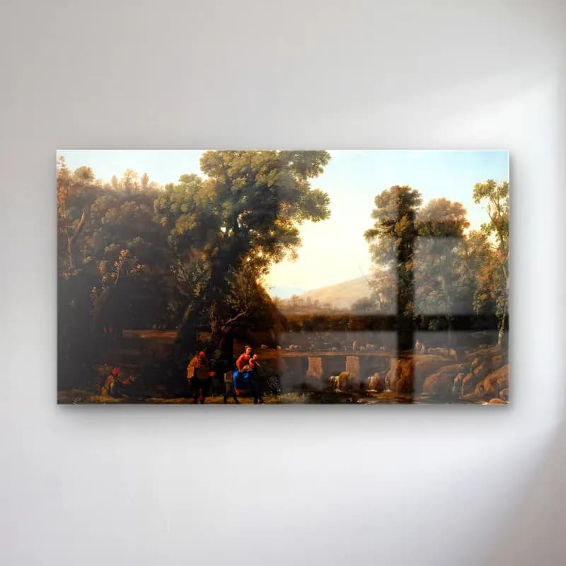 Claude Lorrain – The Flight into Egypt cam tablo — Claude Lorrain – The Flight into Egypt — yağlı boya kırda nehir