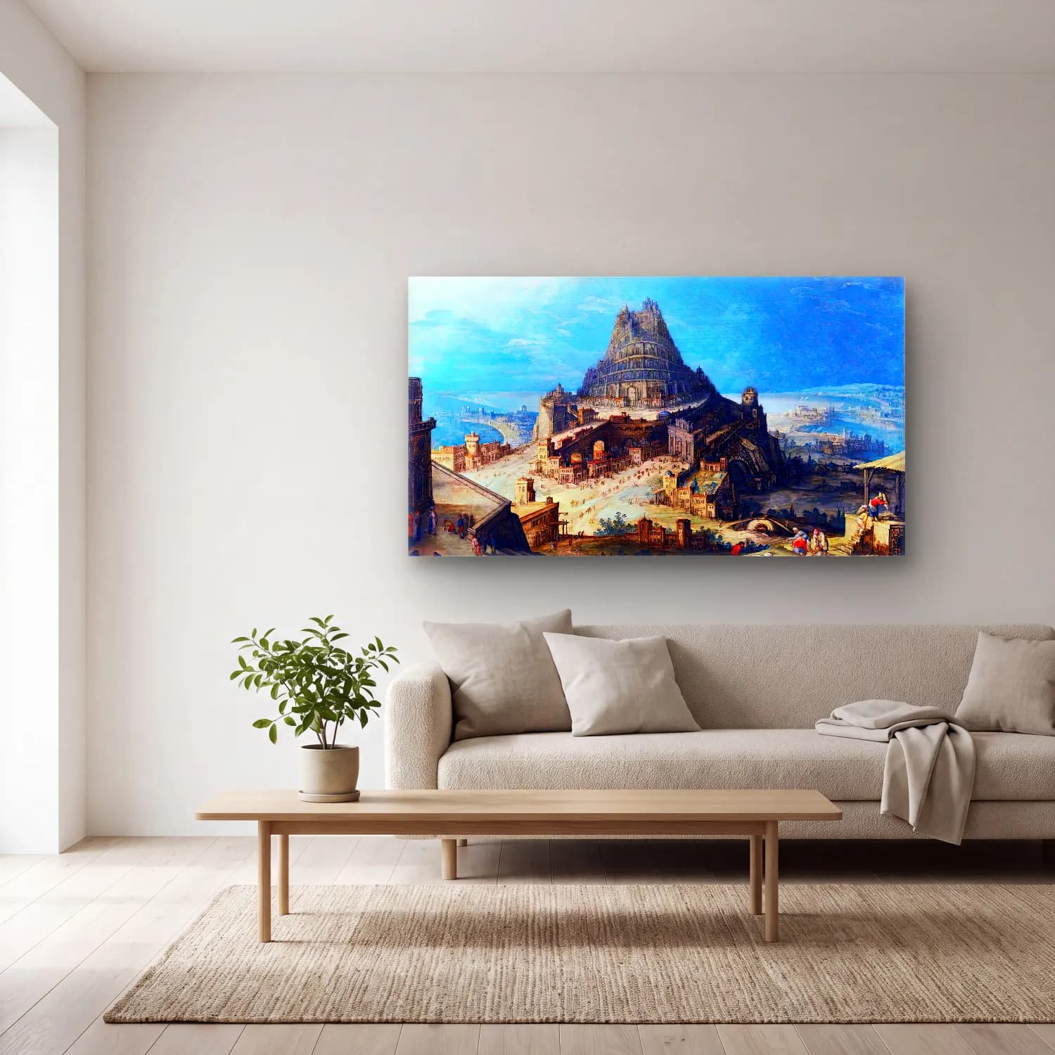 Hendrick van Iii Cleve – The Tower of Babel cam tablo — açık renk salonda
