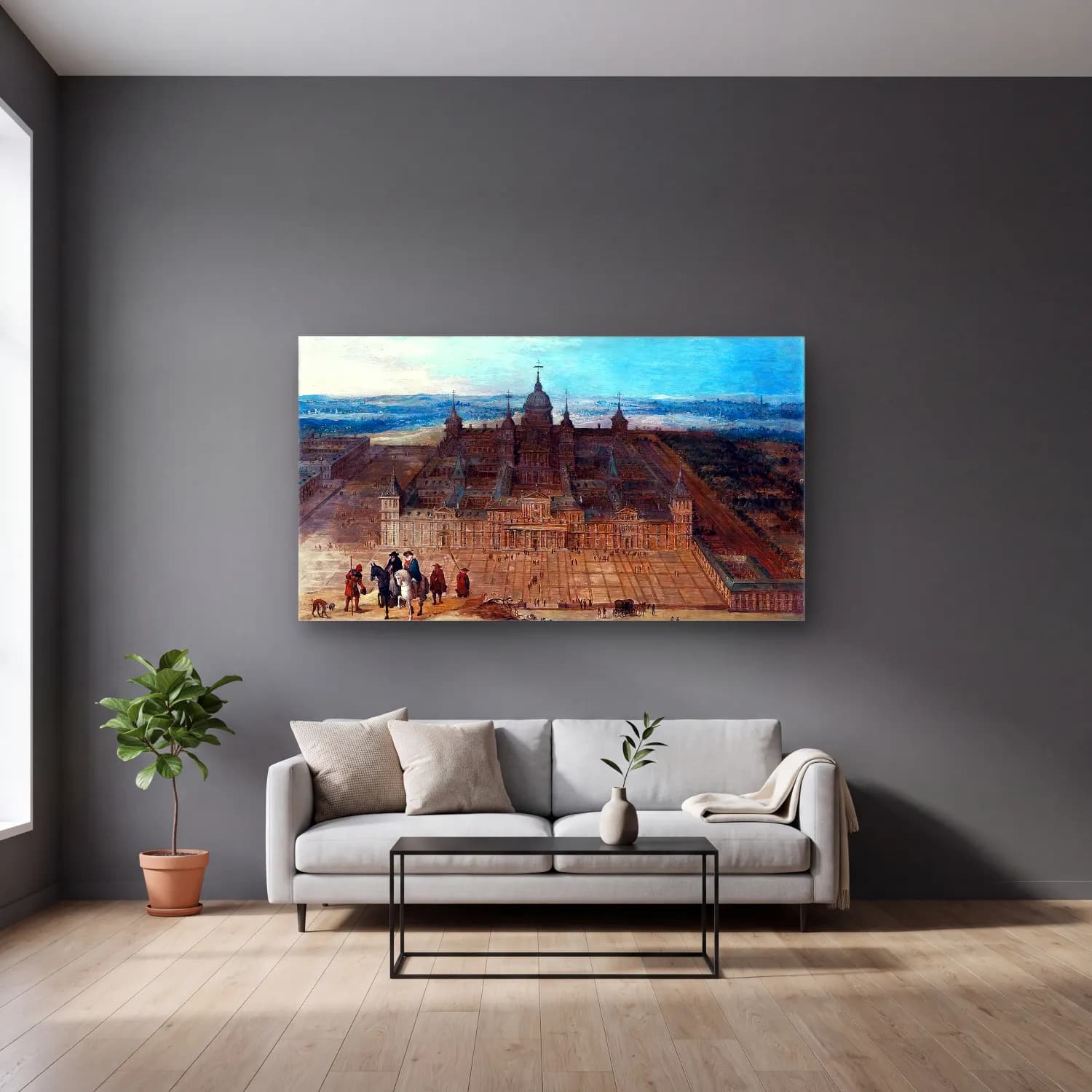 Hendrick van Iii Cleve – View of the Escorial cam tablo — gri duvarlı salonda