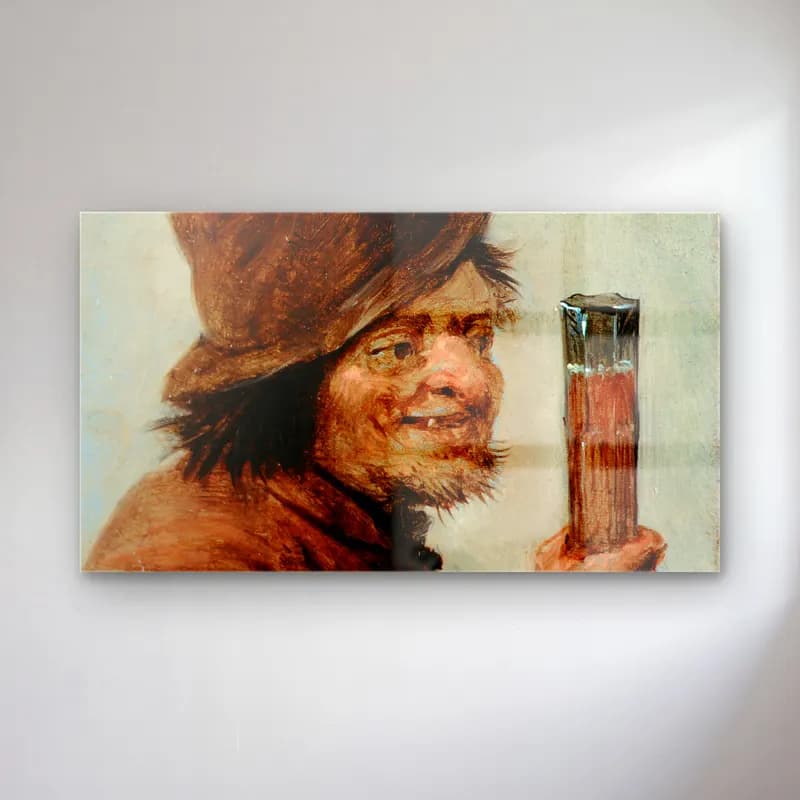 David Teniers The Younger – A Peasant holding a Glass cam tablo — David Teniers The Younger – A Peasant holding a Glass — yağlı boya erkek portresi