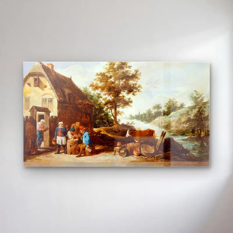 David Teniers The Younger – A Riverside Inn cam tablo — David Teniers The Younger – A Riverside Inn — yağlı boya kır evi