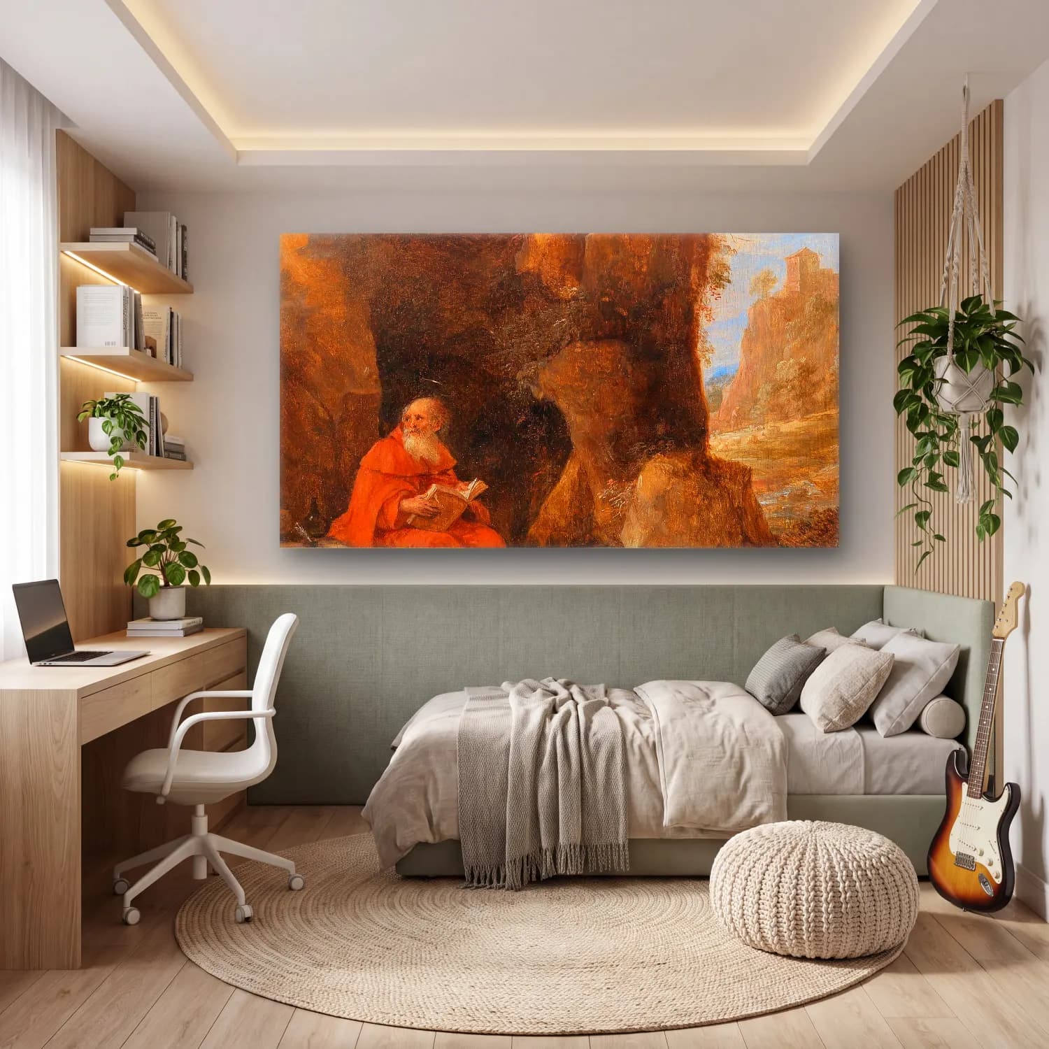 David Teniers The Younger – A landscape with Saint Jerome outside a grotto cam tablo — genç odasında