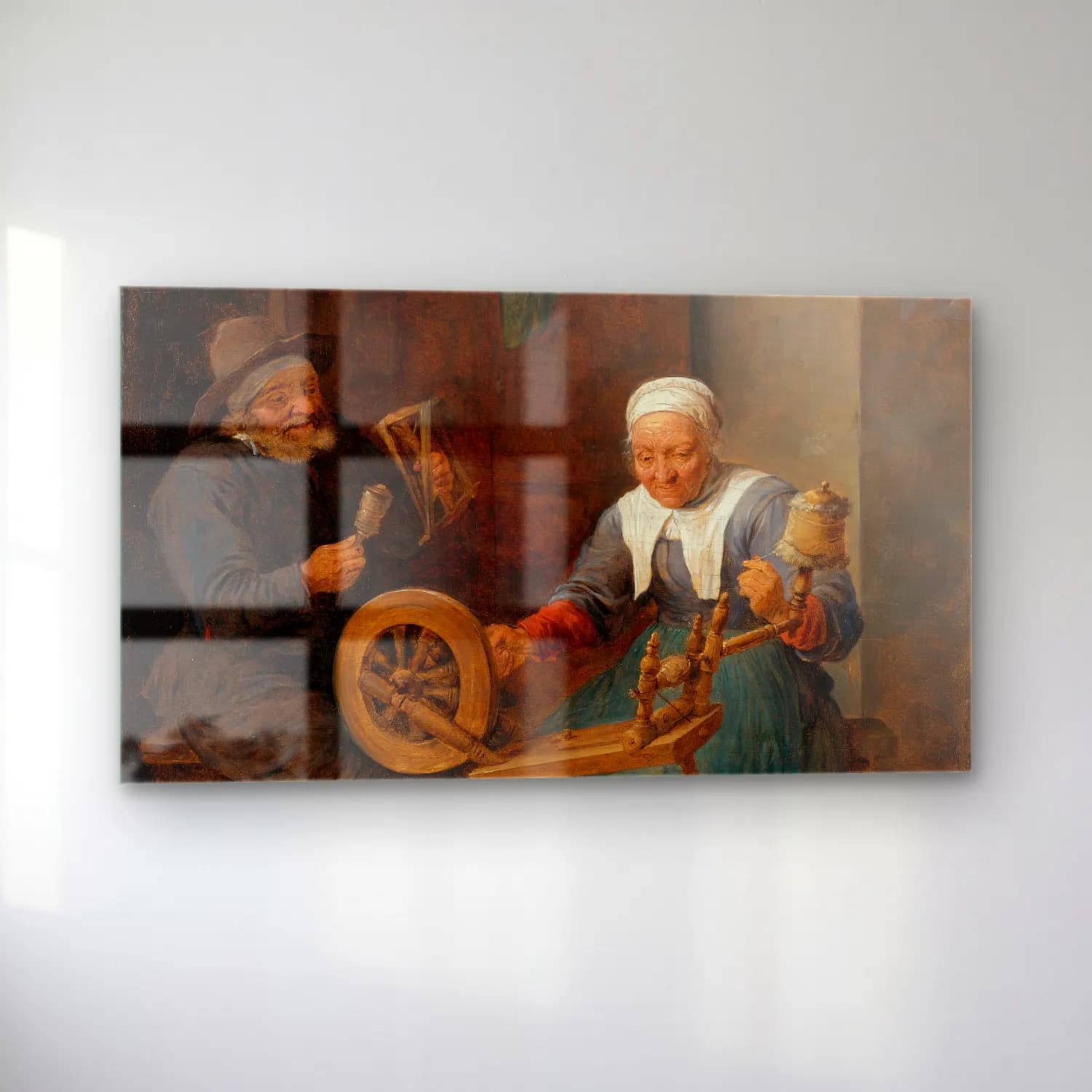 David Teniers The Younger – An Elderly Couple Spinning Wool in An Interior cam tablo — sol açıdan görünüm