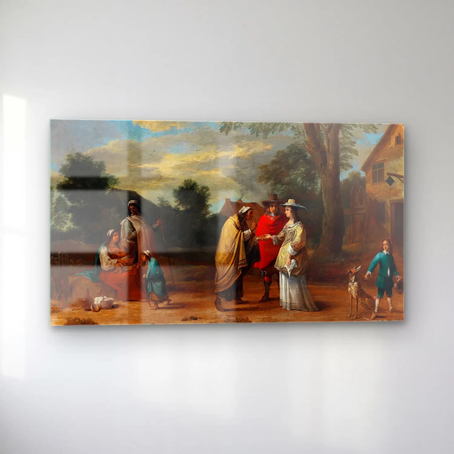 David Teniers The Younger – An Elegant Couple Meeting A Fortune Teller cam tablo — sol açıdan görünüm