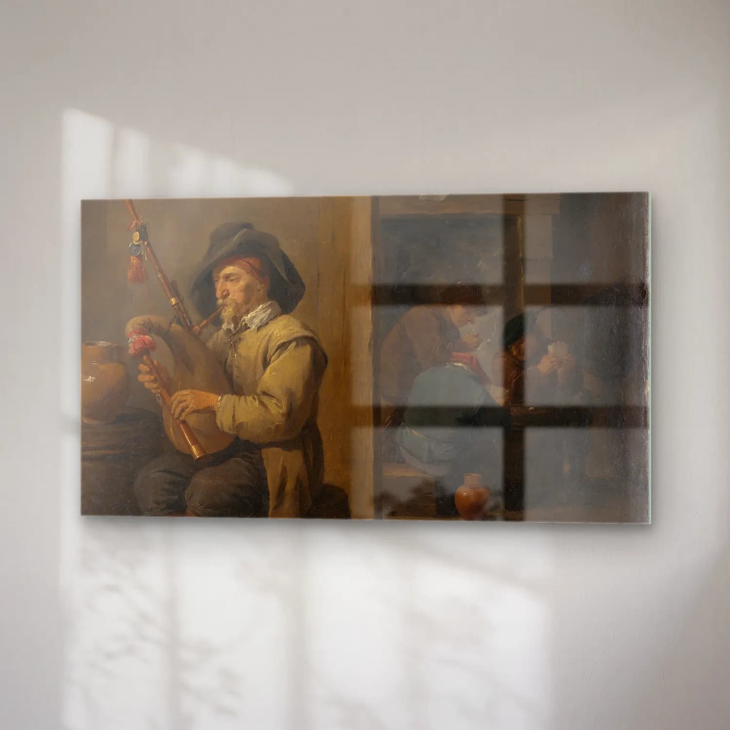 David Teniers The Younger – Bagpiper in an Inn (ca. 1635–45) cam tablo — sağ açıdan görünüm